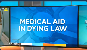 Image of a tv image with the words Medical AId in Dying Law